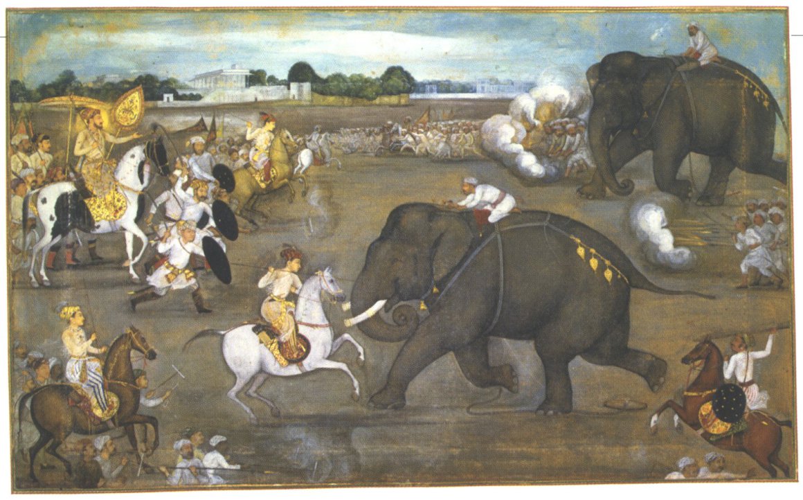 Prince_Awrangzeb_Aurangzeb_facing_a_maddened_elephant_named_Sudhakar_7_June_1633